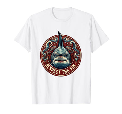 Respect the Fin Bold Shark Graphic Design T-Shirt