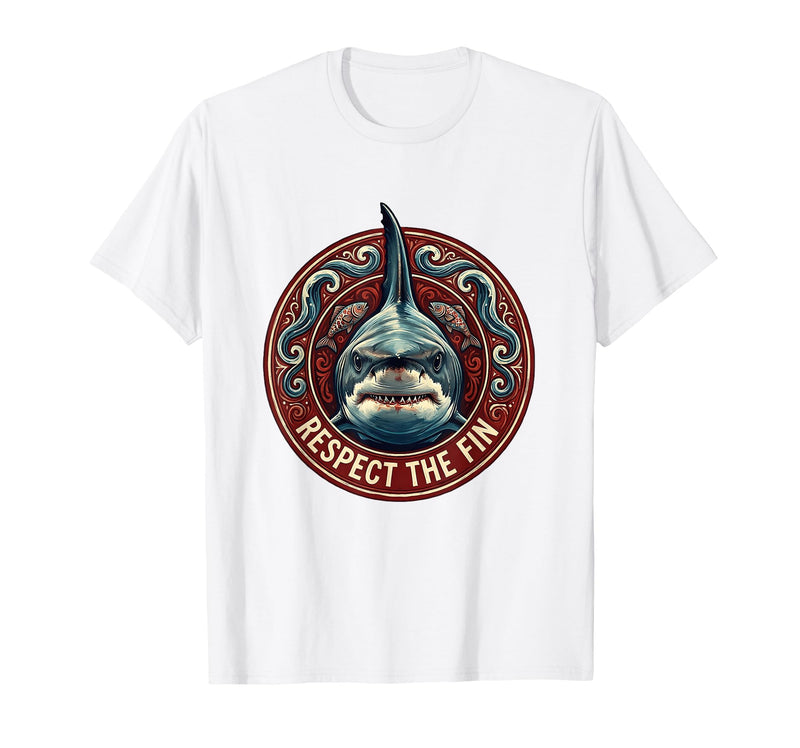Mademark Respect the Fin Bold Shark Graphic Design T-Shirt - White