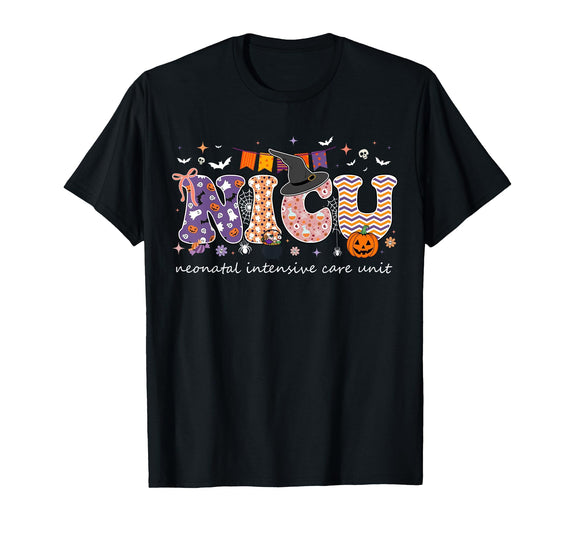 Halloween NICU Nurse Neonatal Intensive Care Neonatal Intensive Care Unit Coquette NICU Nurse Halloween T-Shirt - Black