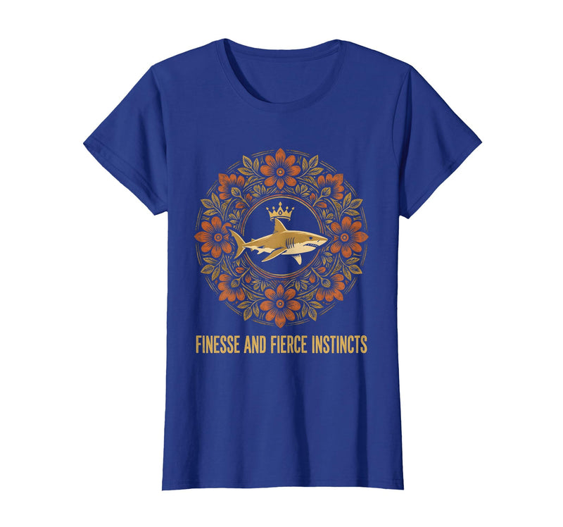 Mademark Finesse and Fierce Instincts Shark Women Design T-Shirt - White