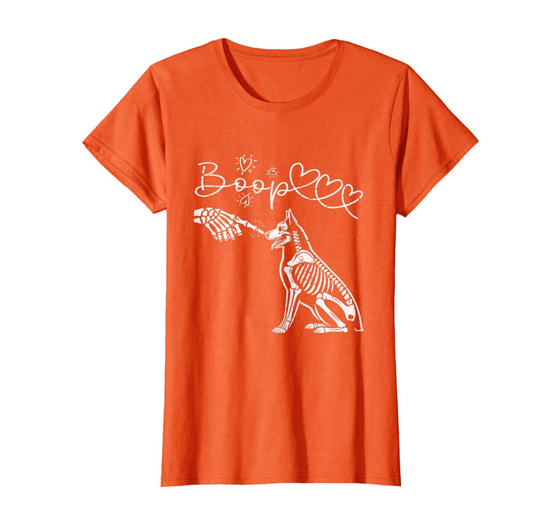 Skeleton Hand Dog Boop - German Shepherd Lovers Skeleton Hand Touch Nose German Shepherds Boop Dog Halloween T-Shirt - Orange