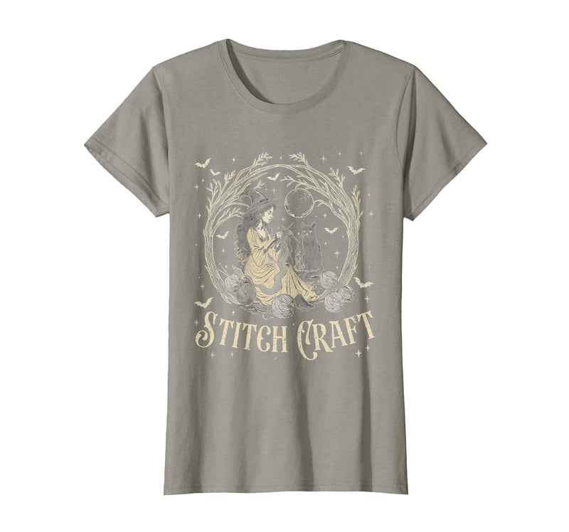 Witch Black Cat Halloween Witches Crochet Womens Stitch Craft Salem Witch Halloween Cat Witch Girls Trip T-Shirt - Slate Grey