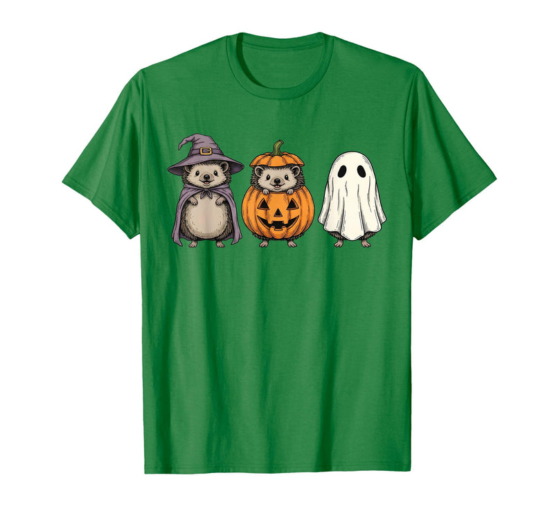 Funny Retro Hedgehog Halloween Witch Spooky Ghost Hedgehog Lover Pumpkin Halloween T-Shirt - Kelly Green