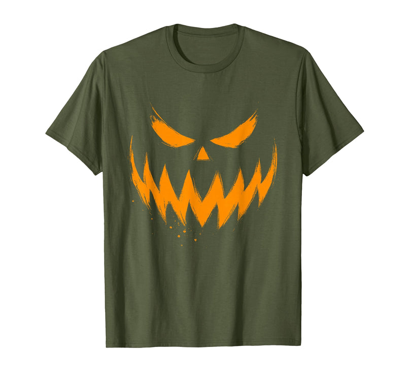 Vintage Jack o Lantern Halloween Tee Pumpkin Face Jack O Lantern Scary Carved Halloween Costume T-Shirt - Olive Green