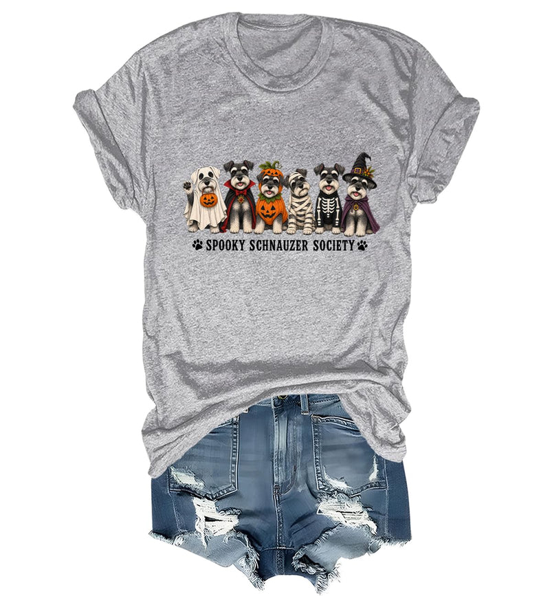 WQFQW Spooky Schnauzer Society Halloween Shirt Terrifying Halloween T-Shirt - Grey