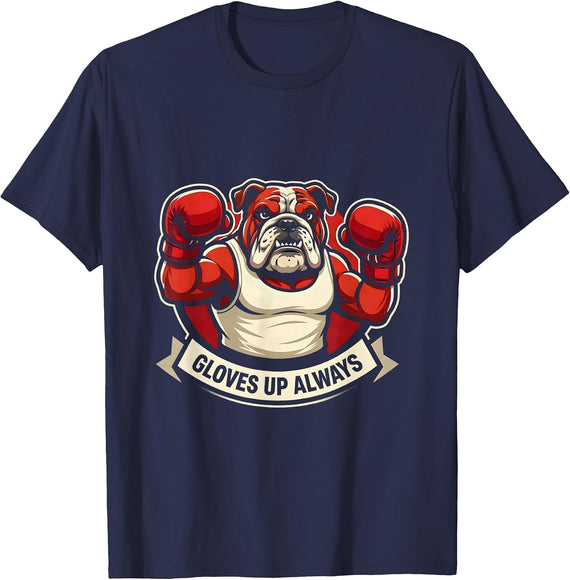 Gloves Up Always Bold Boxing Graphic Design T-Shirt - Navy Blue