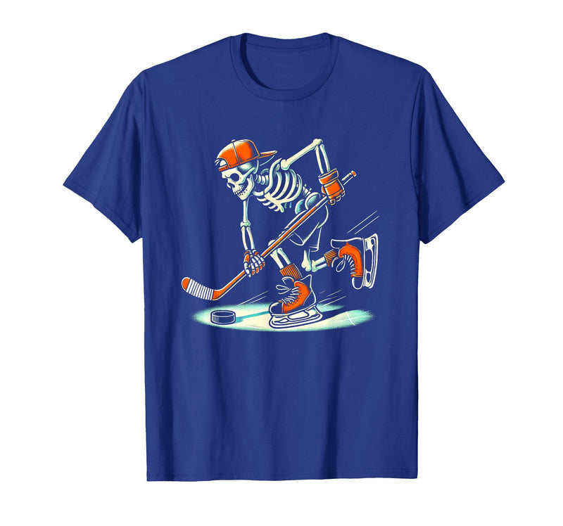 Halloween Costume For Hockey Lovers Funny Skeleton Hockey Halloween for Ice Hockey Lovers T-Shirt - Royal Blue