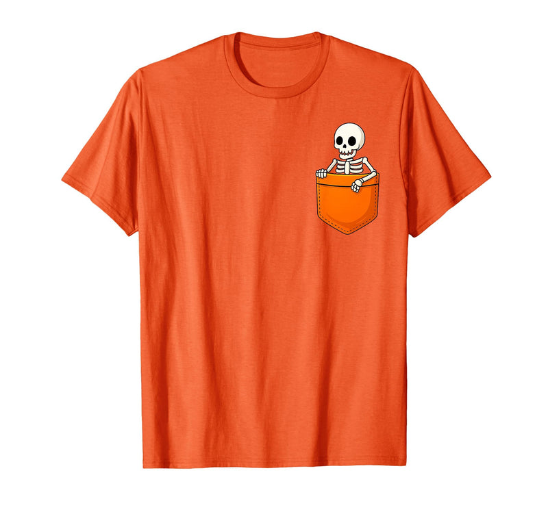 Halloween Spooky Funny Design Skeleton in Pocket Halloween Spooky Funny Skull Costume T-Shirt - Orange