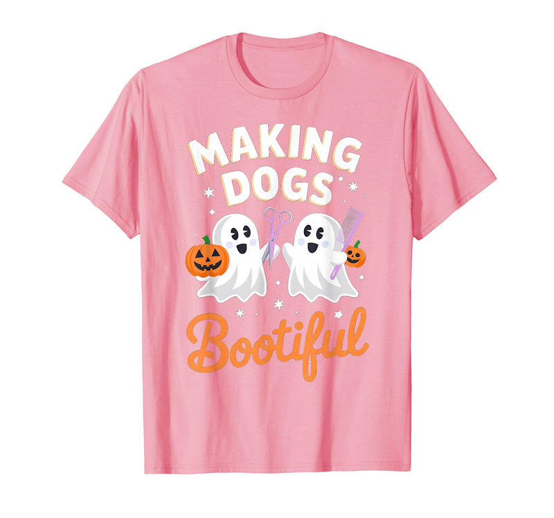 Dog Lover Spooky Grooming Groomer Attire Pet Groomer Funny Halloween Making Dogs Bootiful T-Shirt - Pink