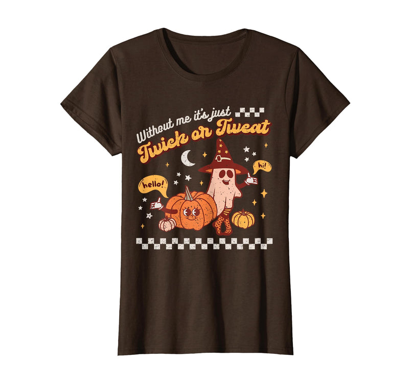 Halloween Retro Pumpkin Spice Ghost SLP Costume Speech Therapy Retro Spooky Fall Pumpkin Pathologist Season T-Shirt - Brown
