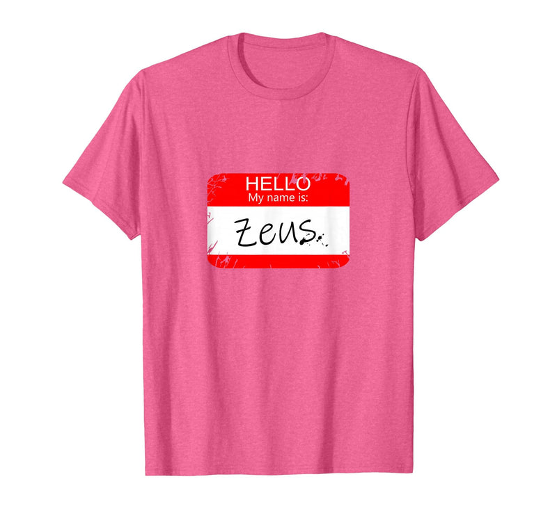Hello My Name is Funny Halloween Costume Tees Hello My Name is Zeus Funny Halloween Greek Gods Tshirt T-Shirt - Pink Heather