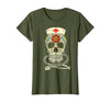 Halloween Nurse Shirts For Women Scrub Costumes Nurse Sugar Skull Stethoscope RN Medical Halloween Costume T-Shirt - Olive
