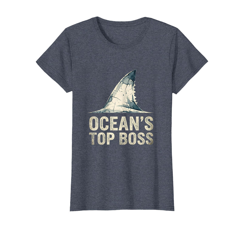 Mademark Ocean's Top Boss Shark Graphic Design T-Shirt - Heather Blue