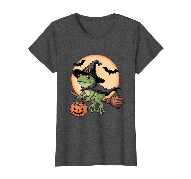 Frog Lover Halloween Party Wear Frog Witch Hat Pumpkin Halloween Costume Men Women Kids T-Shirt - Dark Heather Grey