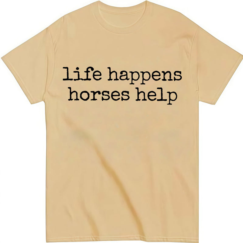 Nusyouc Life Happens Horses Help Equestrian T-Shirt Vintage Horse Lover T Shirt Tops - Khika