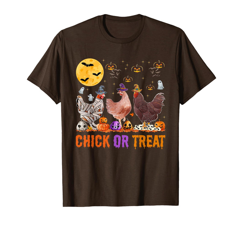 Autumn Pumpkin Chicken Halloween Chicken Farm Fall Halloween Chicken Pumpkin Chick Or Treat Spooky T-Shirt - Brown