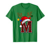 Christmas Buffalo Plaid Alphabet Tees Letter M Name Initial Buffalo Plaid Alphabet Monogram T-Shirt - Kelly Green