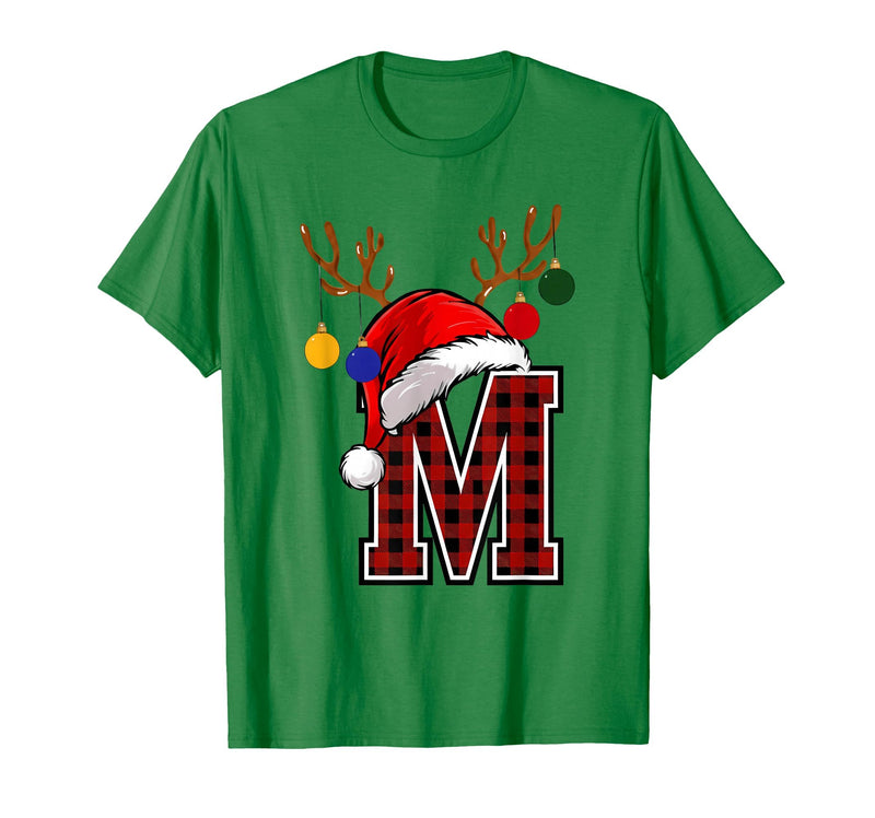 Christmas Buffalo Plaid Alphabet Tees Letter M Name Initial Buffalo Plaid Alphabet Monogram T-Shirt - Kelly Green
