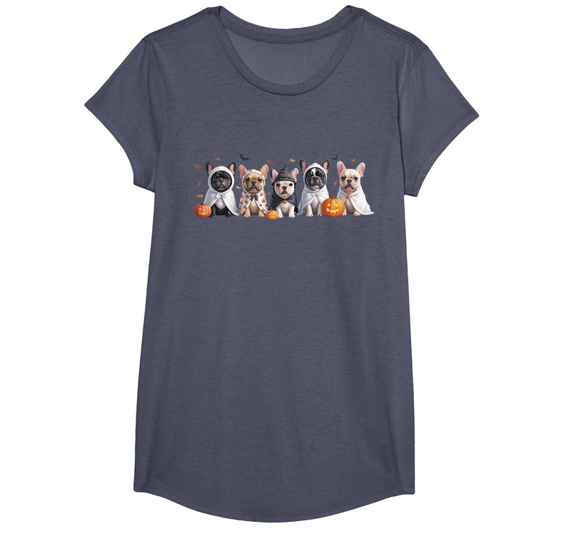 Funny Ghost Dog Halloween Girls Kids Cute French Bulldog Halloween Costume Frenchie Dog Ghost T-Shirt - Heather Blue