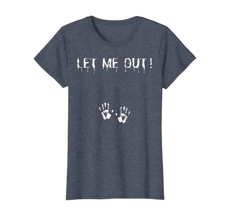 Spooky Halloween Costume Outfit Vintage Let Me Out Pregnancy Hand Print Pregnant Halloween T-Shirt - Heather Blue
