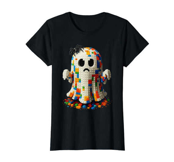 Block Building Halloween Ghost Brick or Treat Boys Halloween Master Builder Ghost Kids Building Blocks Bricks T-Shirt - Black