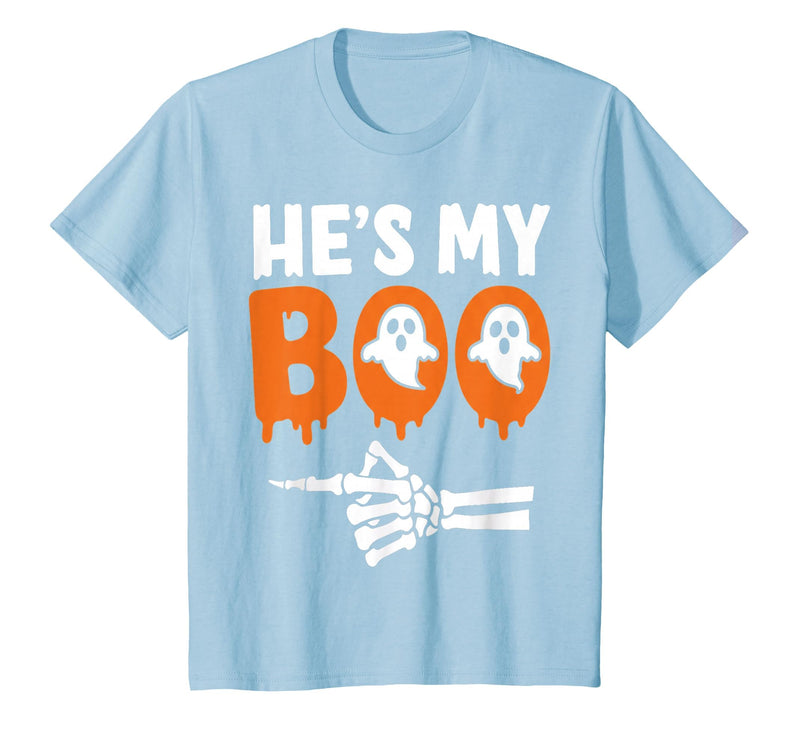 He's My Boo Matching Halloween Pajama Couples Funny T-Shirt - Baby Blue