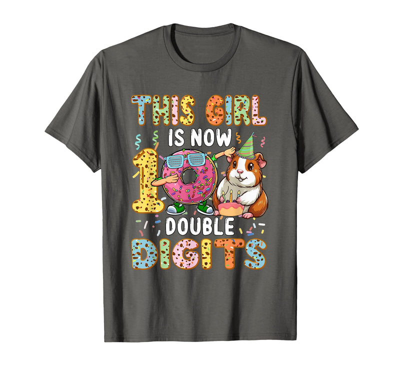Rodent Birthday Costume Girl Costume 10 Double Digits Funny 10th Birthday Guinea Pig T-Shirt - Asphalt Grey