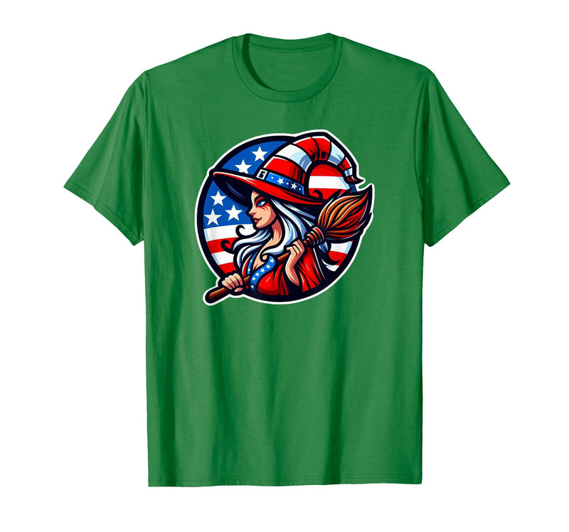 Witch American Patriotic Halloween USA T-Shirt - Kelly Green