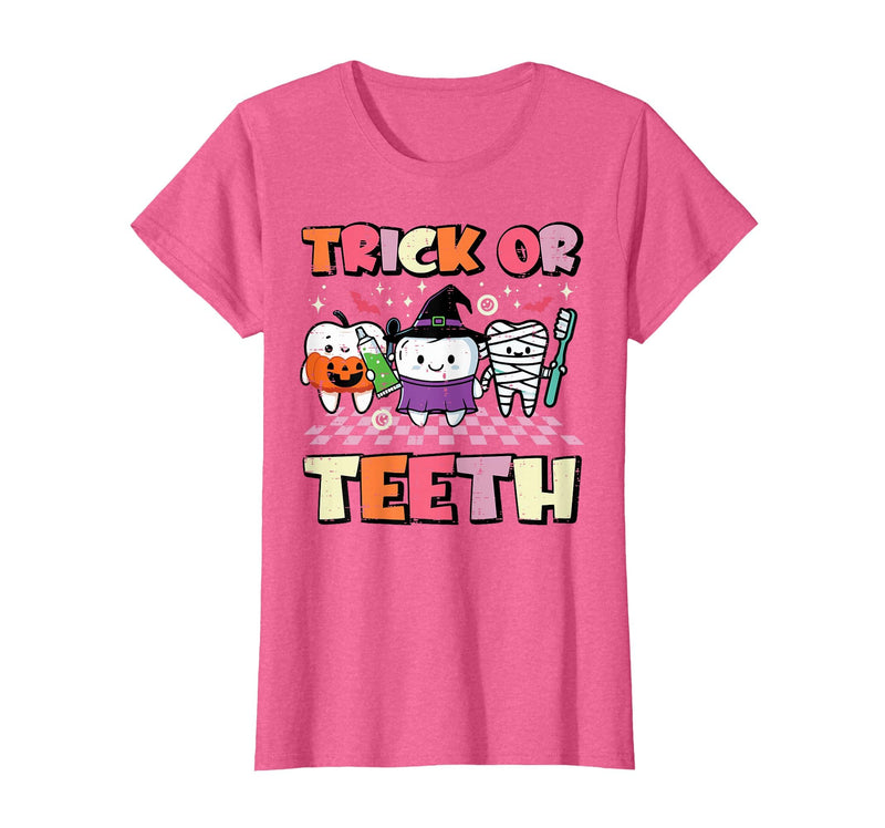Halloween Shirts For Women Men Kids Boys Girls Halloween Dentist Trick Or Teeth Dental Costume Men Women T-Shirt - Pink