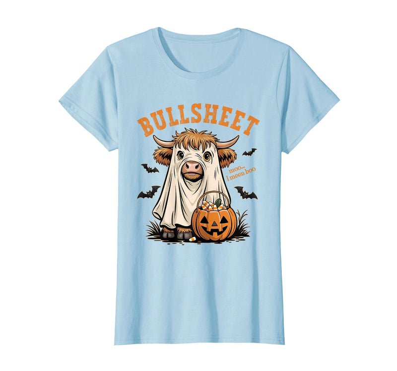 Bullsheet Highland Cow Ghost Halloween Tees Moo... I Mean Boo Bullsheet Highland Cow Ghost Halloween T-Shirt - Baby Blue