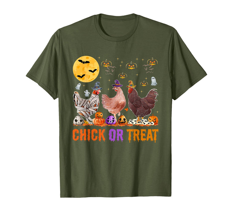 Autumn Pumpkin Chicken Halloween Chicken Farm Fall Halloween Chicken Pumpkin Chick Or Treat Spooky T-Shirt - Olive Green