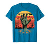 Creepy Undead Zombie Hand Retro Sunset Scary Zombie Hand Retro Sunset Halloween Horror Tee T-Shirt - Sapphire Blue