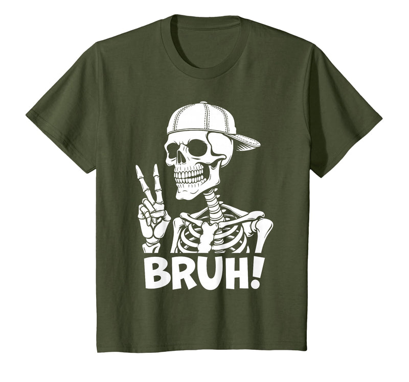 Skeleton Peace Sign Shirts For Men Women & Kids Bruh Skeleton Hand Peace Sign Halloween Skeleton Hand Sign T-Shirt - Olive