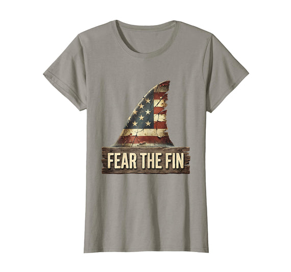 Mademark Fear the Fin Shark Graphic Design T-Shirt - Slate Grey