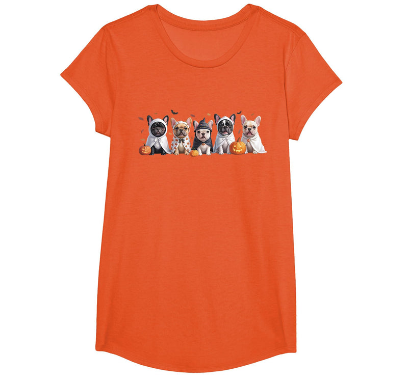 Funny Ghost Dog Halloween Girls Kids Cute French Bulldog Halloween Costume Frenchie Dog Ghost T-Shirt - Orange