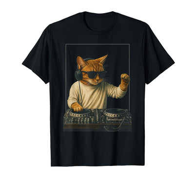 Animal Jokes Vintage Orange Tabby Cat Playing Music Cat Lovers DJ Lovers T-Shirt