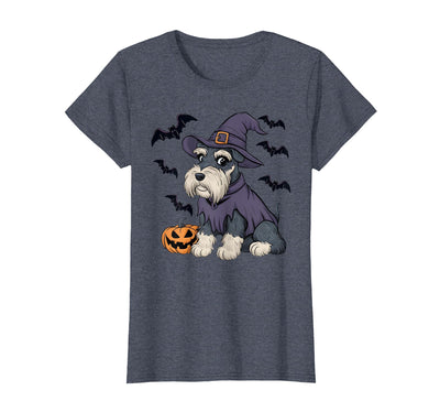 Witch Schnauzer Dog Halloween Outfits Schnauzer Dog Scary Pumpkin Bat Witch Schnauzer Halloween T-Shirt