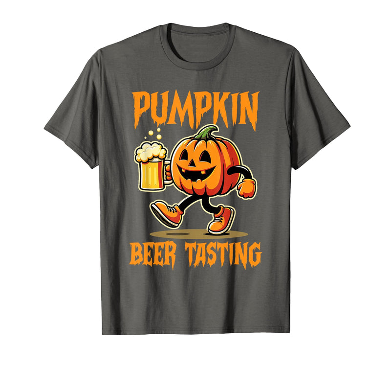 Beer Halloween Costume Pumpkin Beer Tasting Funny Halloween Beer Lover Drinking T-Shirt - Asphalt Grey