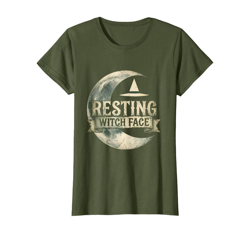 Mademark Resting Witch Face Halloween Design T-Shirt - Olive Green