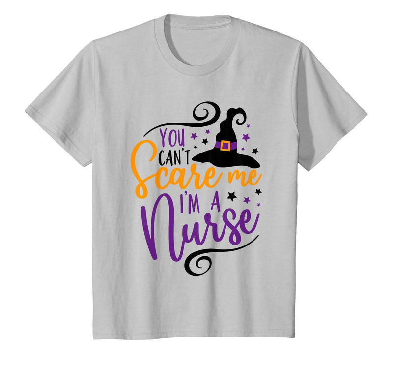 Spooky Nurse Halloween Tees You Can't Scare Me I'm a Nurse Funny Halloween Nurse T-Shirt - Silver Grey