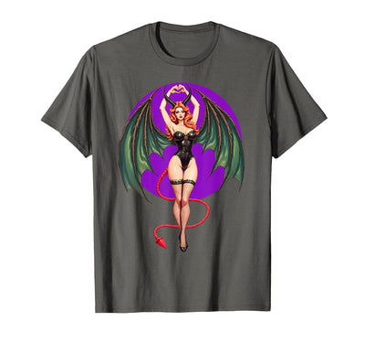 Classic Vintage Pin-Up Sexy Girl by YUX Sexy Succubus Monster Halloween Hand Heart Pin-Up Girl Devil T-Shirt