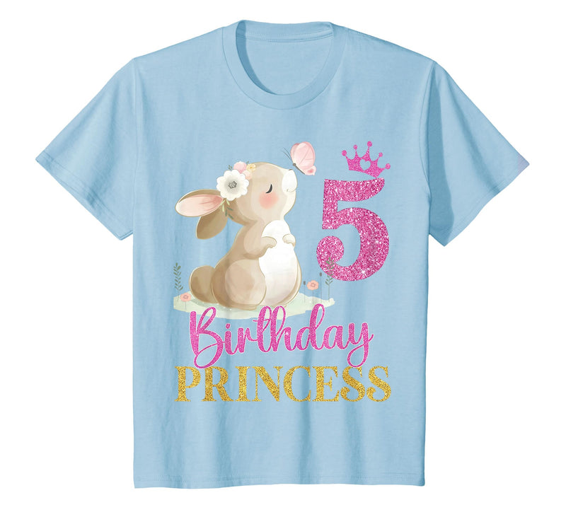 Kids 5th Birthday Rabbit Princess Girl Bunny 5 Years Old T-Shirt in Baby Blue