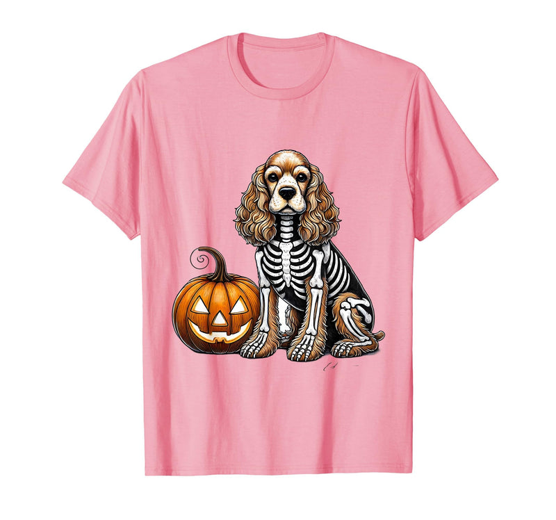 Spooky Cocker Spaniel Skeleton Costumes Halloween Cocker Spaniel Skeleton Jack O Lantern Funny Dog Halloween T-Shirt - Pink