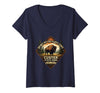 Mademark Women's Do Not Pet The Fluffy Cows Custer State Park Design V-Neck T-Shirt - Navy Blue