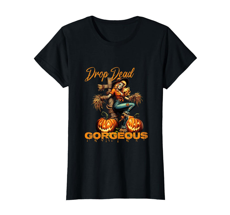Evil Hot Wife Girlfriend Fiance Halloween Gift Tee Drop Dead Gorgeous Retro Vintage Pin-Up Scarecrow Halloween T-Shirt -