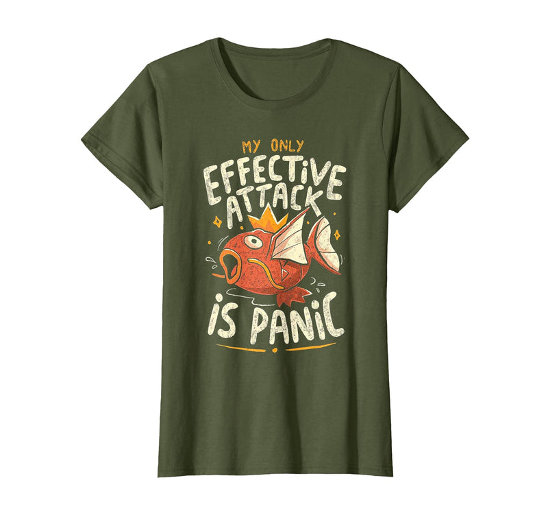Funny My Only Effective Attack Is Panic Tee Shirt Fish My Only Effective Attack is Panic T-Shirt - Olive Green