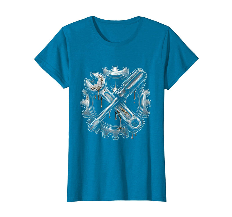 Mademark Grease Monkey Wrench and Screwdriver Crossed T-Shirt - Women - Sapphire Blue