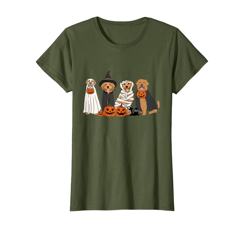 Golden Retriever Dog Ghost In Boo Sheet Women Men Funny Golden Retriever Dog Ghost in Boo Sheet Halloween T-Shirt - Olive