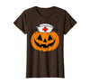 Halloween Tees for Women Men Kids Funny Pumpkin Nurse Scary Halloween Costume RN CNA ICU Women T-Shirt - Brown
