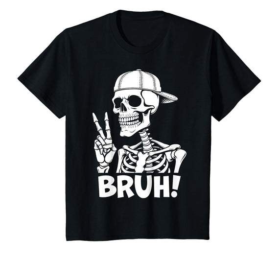 Skeleton Peace Sign Shirts For Men Women & Kids Bruh Skeleton Hand Peace Sign Halloween Skeleton Hand Sign T-Shirt - Black